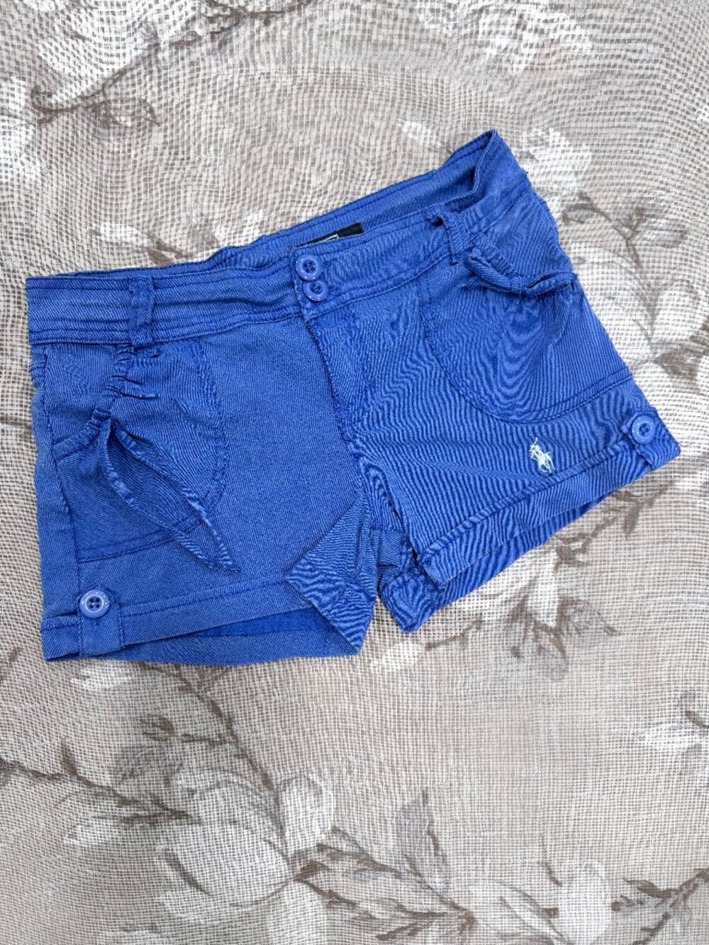 Polo Ralph Lauren Girls 11/12 XXS XS Blue Ruched Tie Shorts Stretch Preppy Y2K